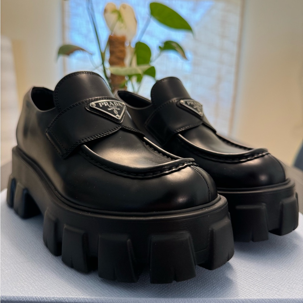 Brand NEW Black Prada Monolith Leather Loafers